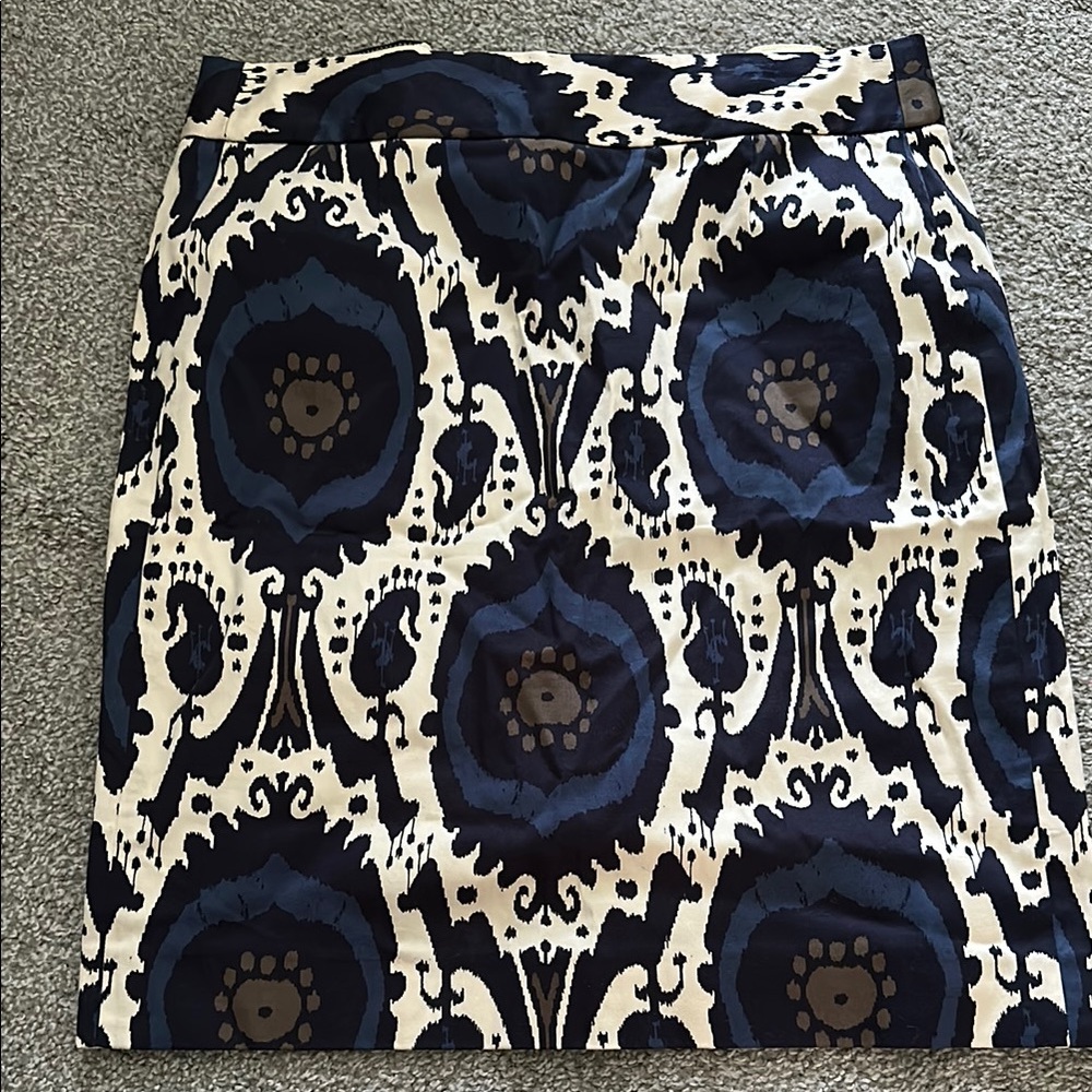 J. Crew Elegant Blue and Cream Cocktail Mini Skirt